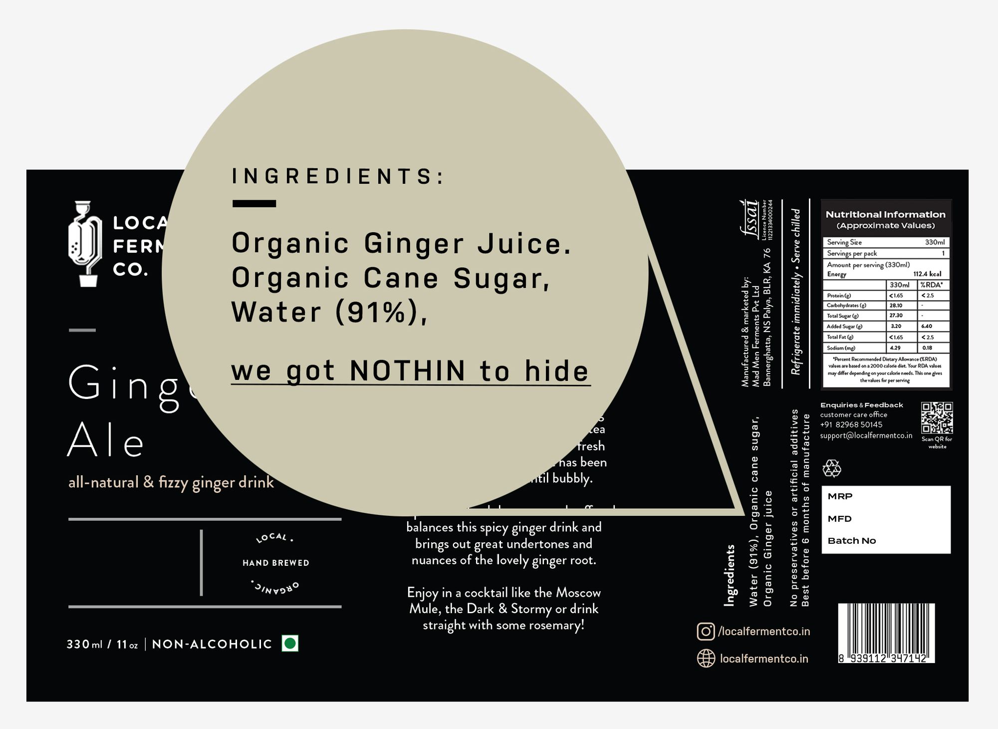 Ginger Ale ingredients, clean label